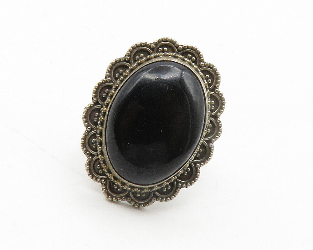 925 Sterling Silver Vintage Cabochon Black Onyx Cocktail Ring Sz 6 RG13779
