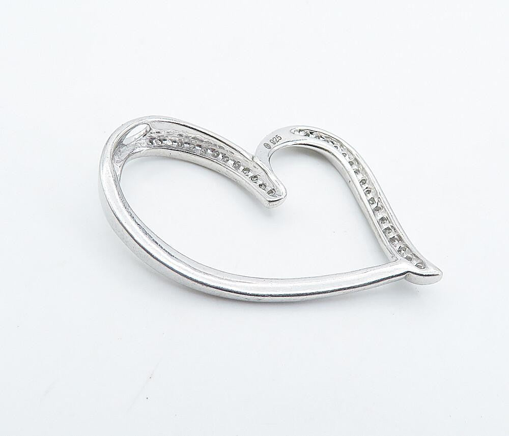 925 Sterling Silver Sparkling Topaz Open Love Heart Slide Pendant PT6164