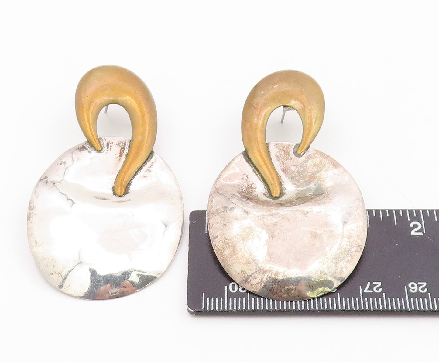 925 Sterling Silver Vintage Earrings LOUIS BOOTH Two Tome Hammered Disc EG14310