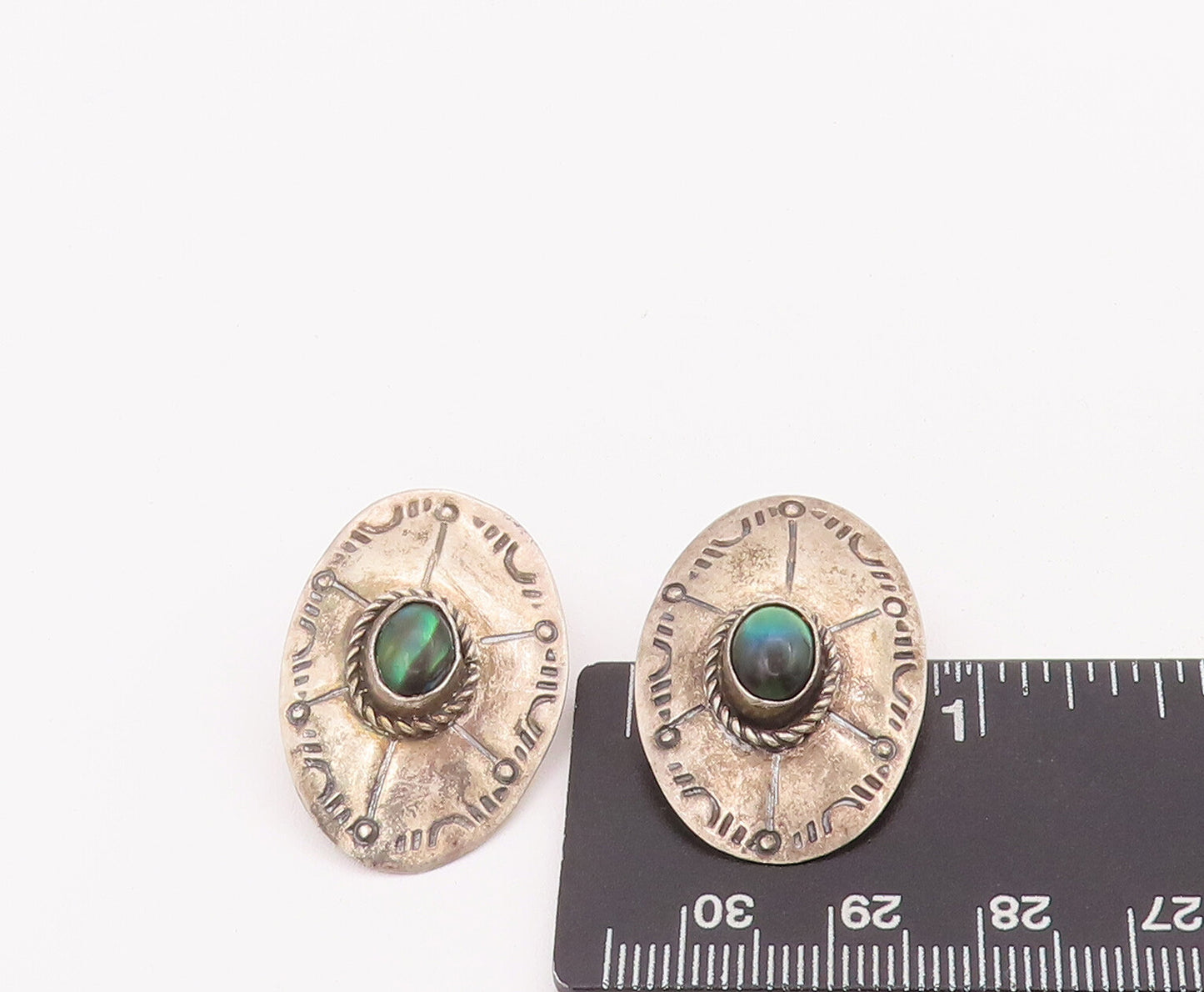 925 Sterling Silver Vintage Earrings Southwestern Etched Alexandrite EG12913