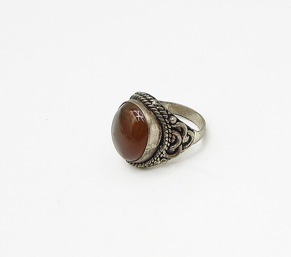925 Sterling Silver Vintage Bezel Set Jasper Solitaire Ring Sz 8.5 RG3052