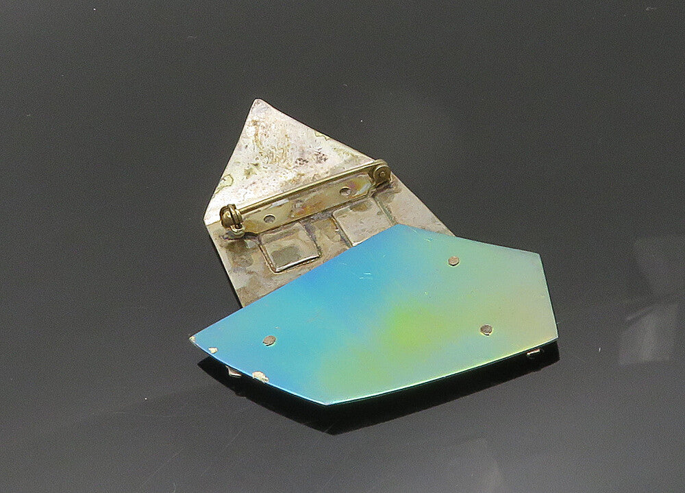 925 Sterling Silver Vintage Modernist House & Fence Brooch Pin BP8601