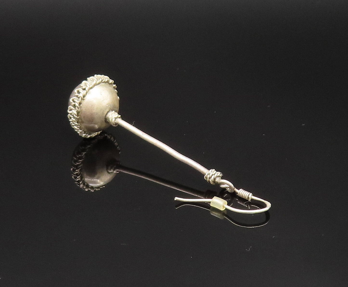 925 Silver Vintage Twisted Rope Wrapped Pole & Bead Ball Earrings EG11787