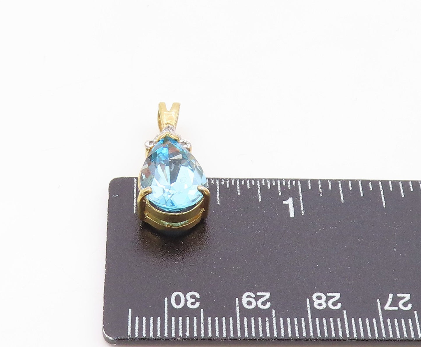 925 Sterling Silver Vintage Genuine Diamonds Blue Topaz Pendant PT17537
