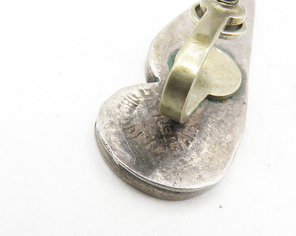 MEXICO 925 Sterling Silver Vintage Crushed Jasper Non Pierce Earrings EG5132