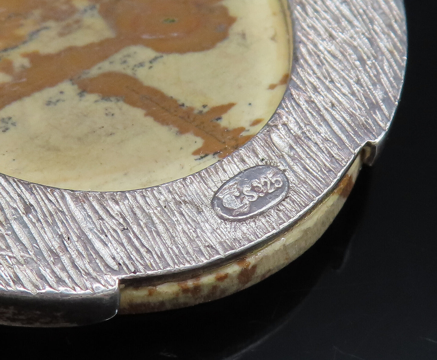 925 Sterling Silver Vintage Unique Oval Owyhee Picture Jasper Brooch Pin BP9974