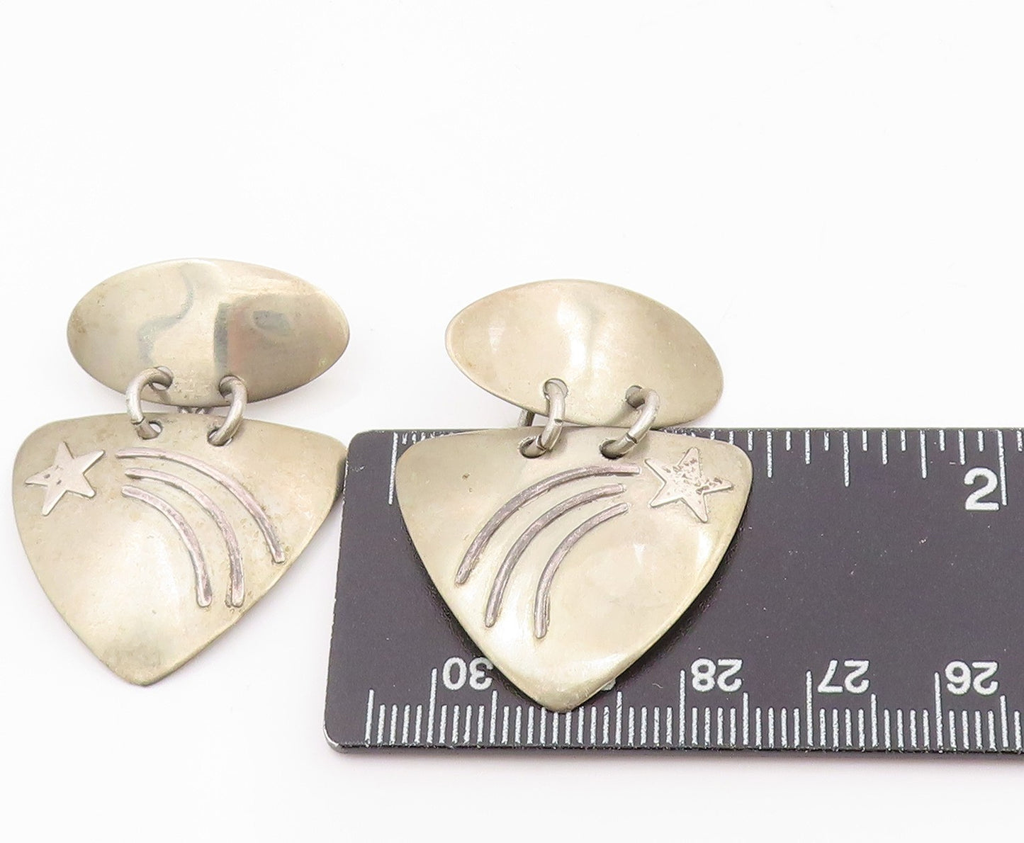 925 Sterling Silver Vintage Earrings Etched Celestial Shooting Star Drop EG13807