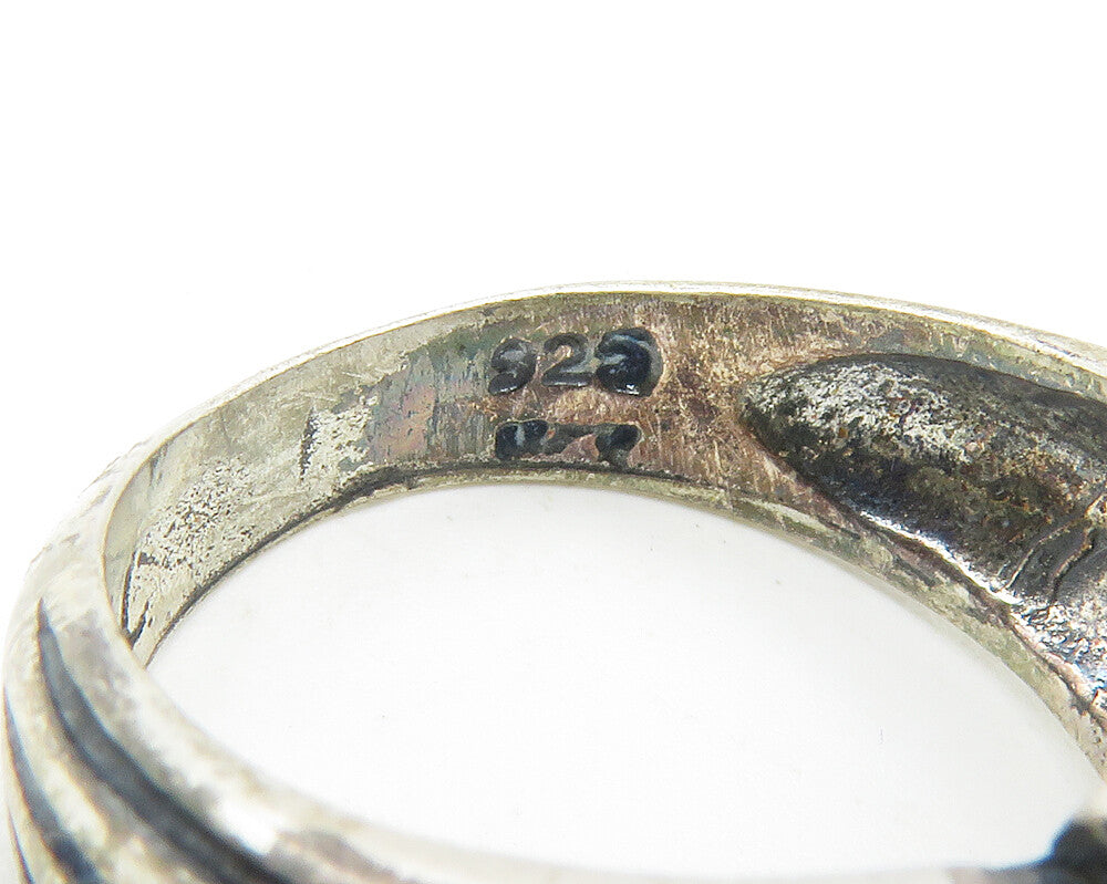925 Sterling Silver Vintage Dark Tone X Dome Ribbed Band Ring Sz 7 RG11806