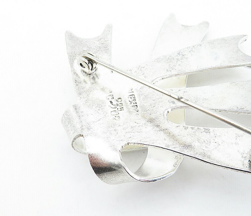 MEXICO 925 Sterling Silver Vintage Shiny Ribbons Motif Brooch Pin BP1178