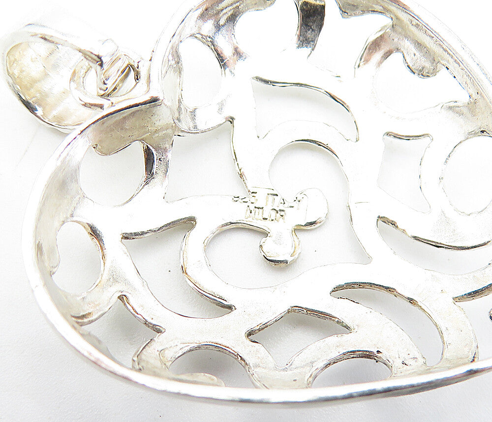 925 Sterling Silver Vintage Shiny Open Swirl Love Heart Dome Pendant PT4966