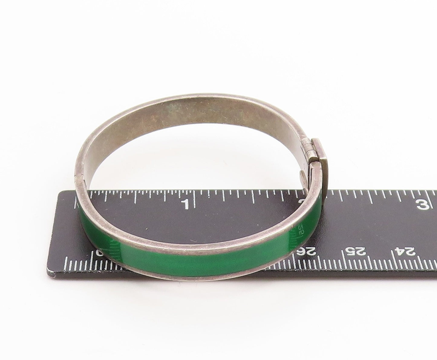 925 Sterling Silver Vintage Bracelet GUCCI Classic Green Enamel Bangle BT12012