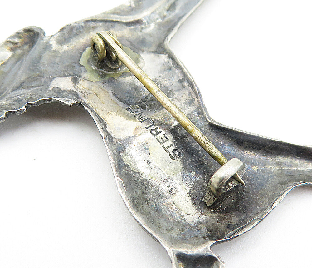 925 Sterling Silver Vintage Antique Oxidized Horse Motif Brooch Pin BP2135