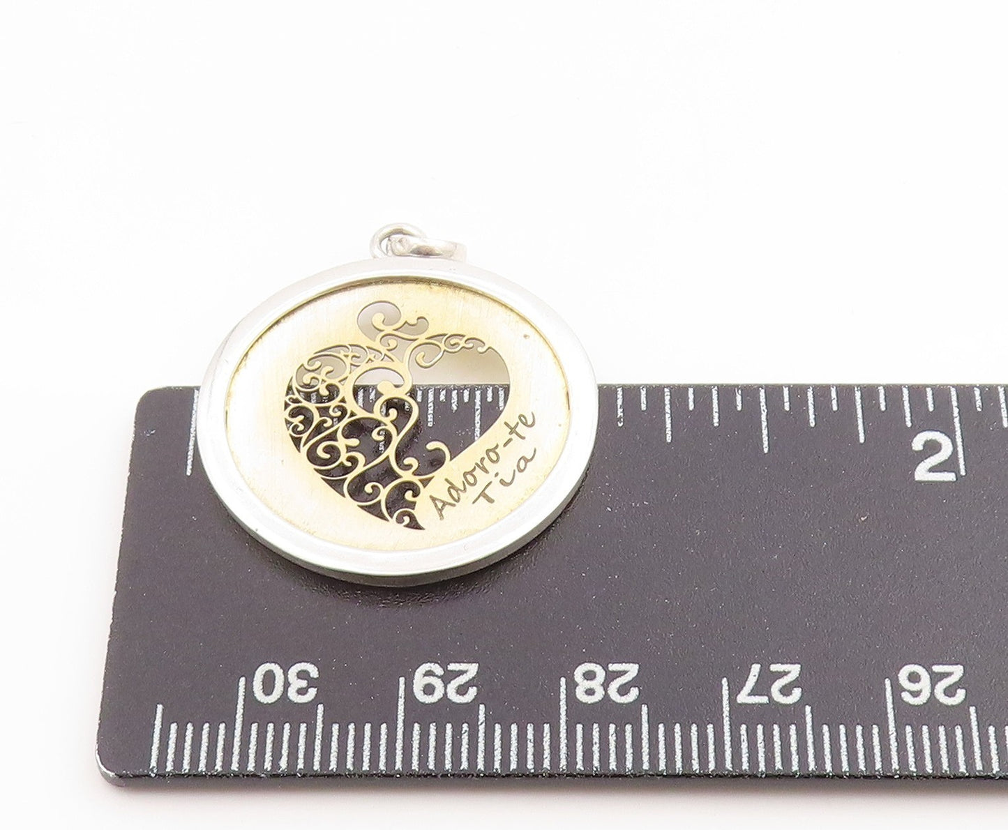 925 Sterling Silver Vintage Pendant I Adore You Aunt Love Heart Medal PT25270