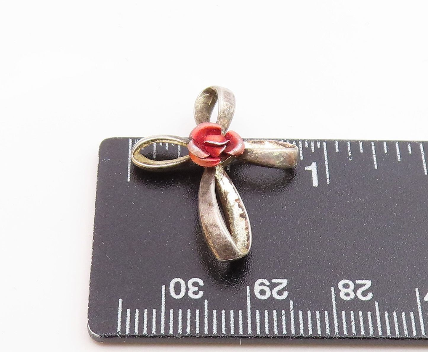 925 Sterling Silver Vintage Rose Flower Religious Cross Pendant PT15808