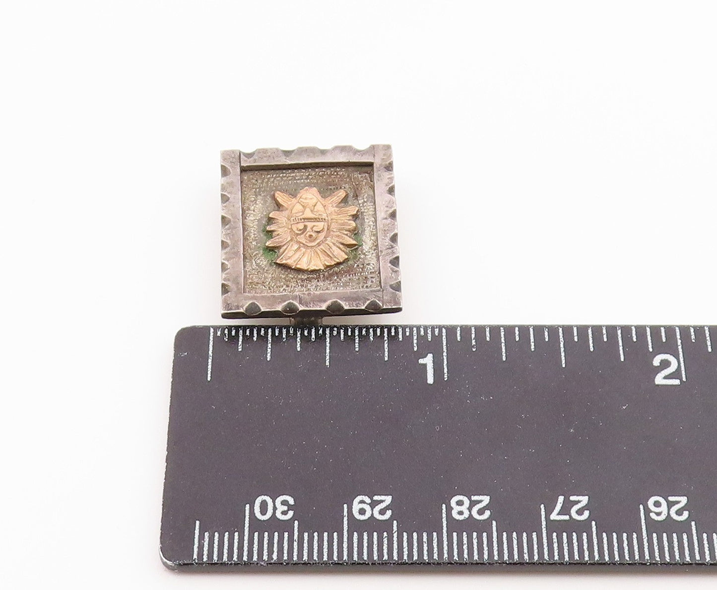 925 Silver & 18K GOLD Vintage Two Tone Face Mask Square Brooch Pin BP5230