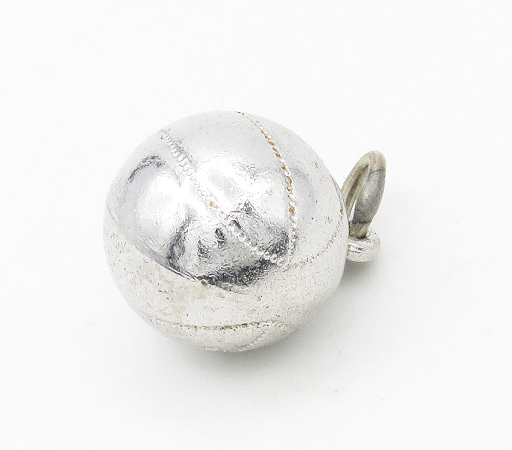 925 Sterling Silver Vintage Shiny Basketball Motif Sports Pendant PT13066