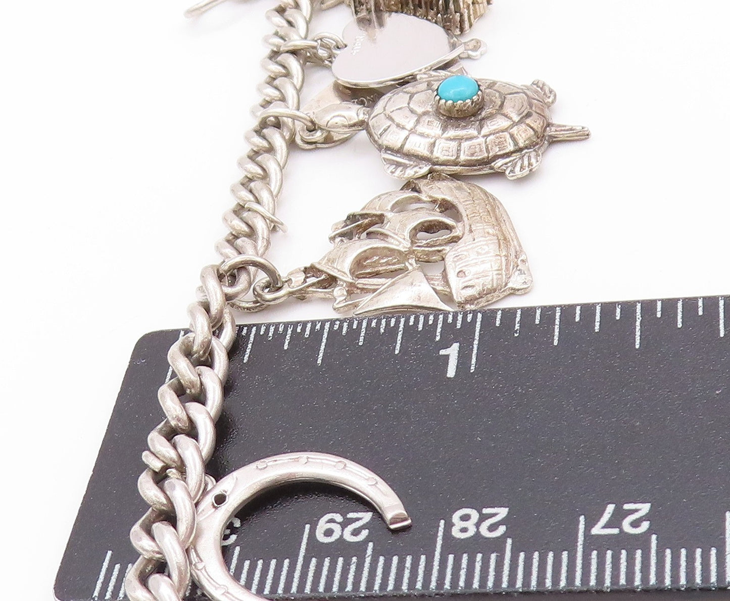 925 Sterling Silver Vintage Bracelet Ocean Life Dangling Larimar Charms BT11276