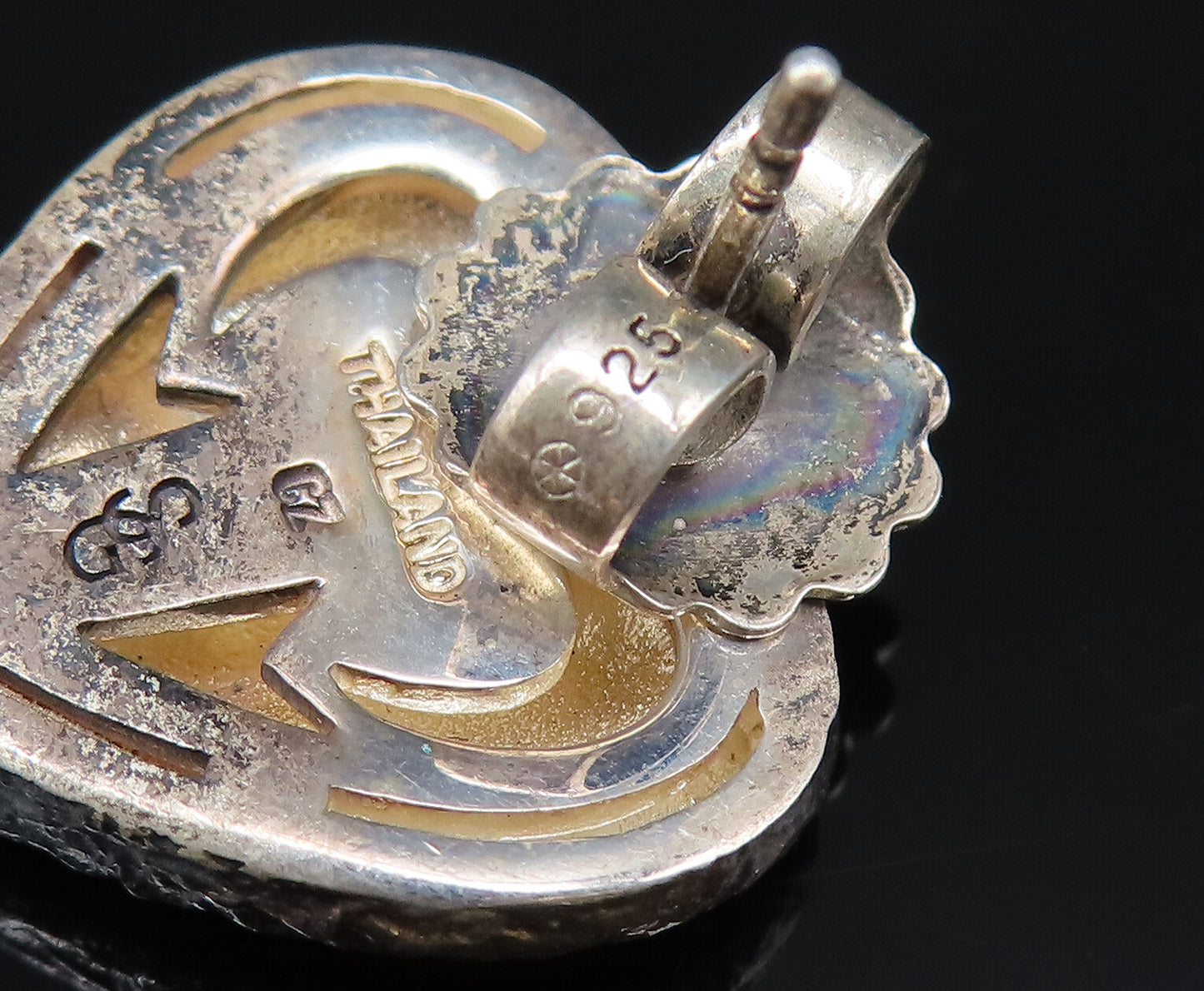 DESIGNER 925 Silver Vintage Carved Figure Heart Shaped Topaz Earrings EG12187