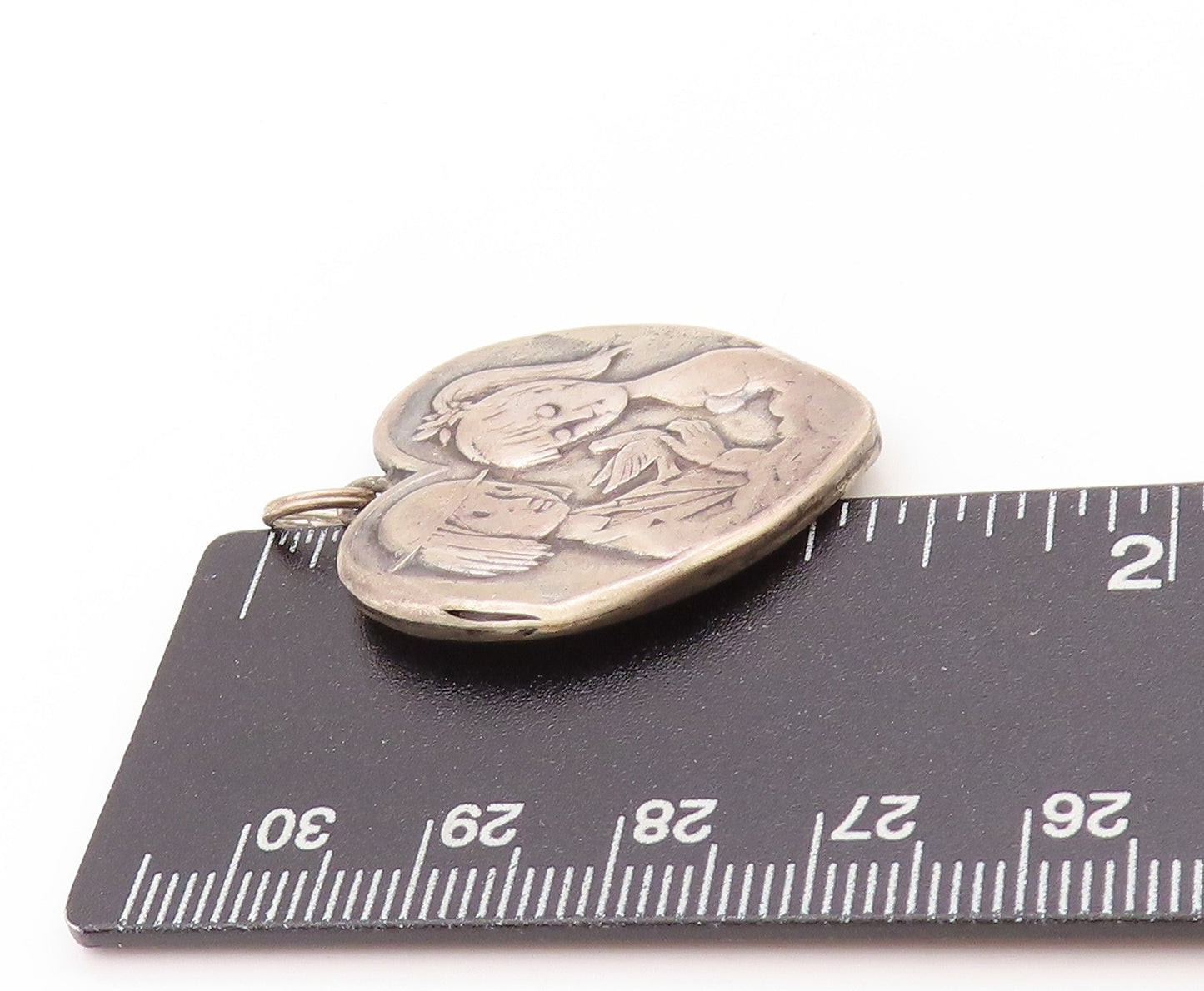 925 Sterling Silver Vintage Pendant Antique French Lovers Heart PT24217