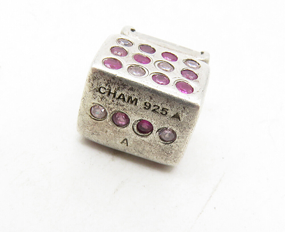 CHAM 925 Sterling Silver Vintage Cubic Zirconia & Pink Topaz Pendant PT7179