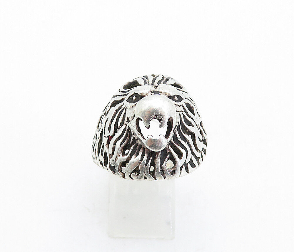 925 Sterling Silver Vintage Sculpted Lion's Head Band Ring Sz 13 RG5329