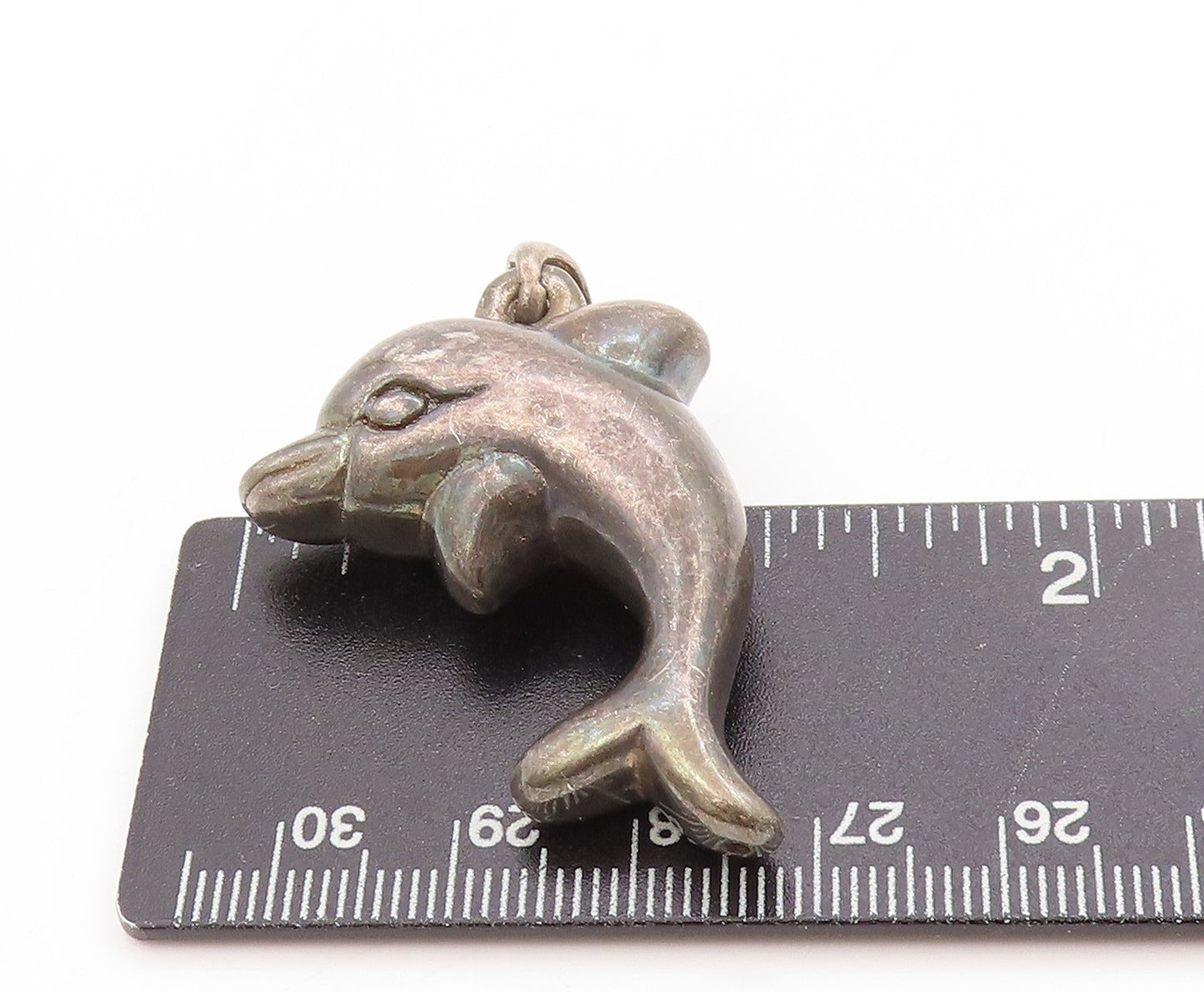 925 Sterling Silver Vintage Pendant Dark Tone Leaping Baby Dolphin Charm PT25029