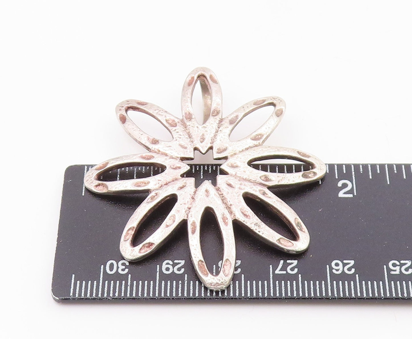 925 Sterling Silver Vintage Shiny Etched Open Flower Motif Pendant PT18960