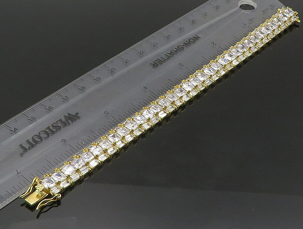 925 Sterling Silver Vintage Cubic Zirconia Gold Plated Chain Bracelet BT9248