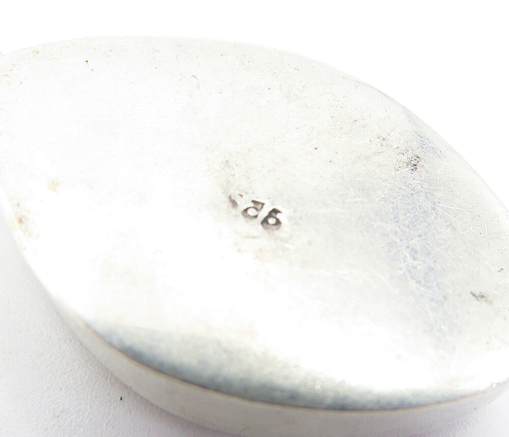 925 Sterling Silver Vintage Enamel Glass Art Pointed Oval Pendant PT4661