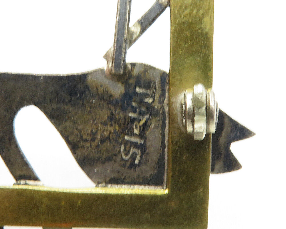 925 Sterling Silver Vintage Two Tone Flamingo Open Square Brooch Pin BP7423