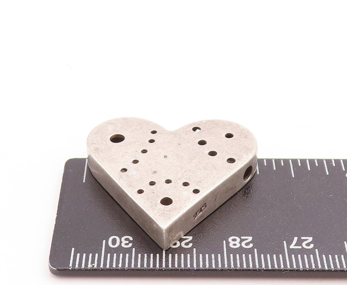 925 Sterling Silver Vintage Pendant Large Solid Heart With Holes PT23756