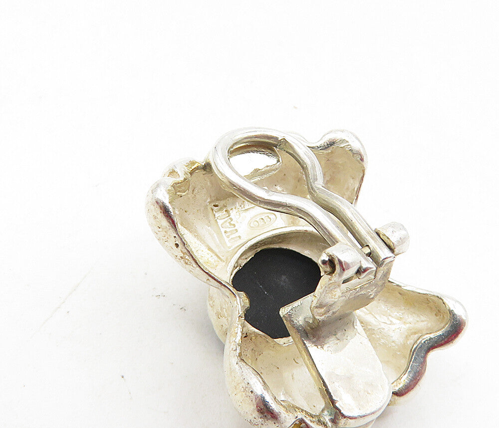 925 Sterling Silver Vintage Black Onyx Bow Tie Non Pierce Earrings EG4762