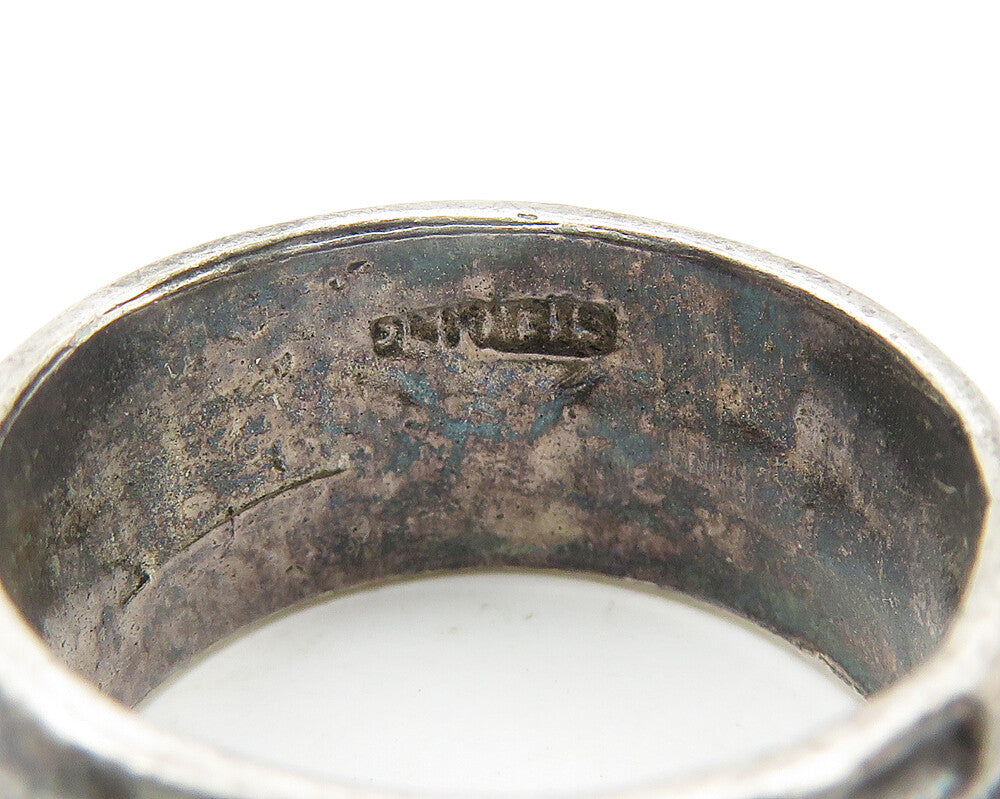 925 Sterling Silver Vintage Dark Tone Flower Pattern Band Ring Sz 6 RG11639