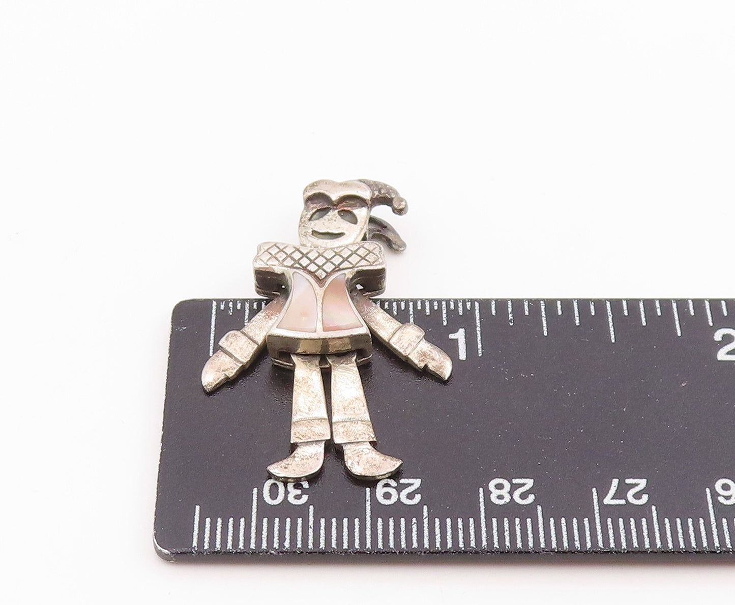 925 Sterling Silver Vintage Pendant Mother Of Pearl Inlay Circus Clown PT26128