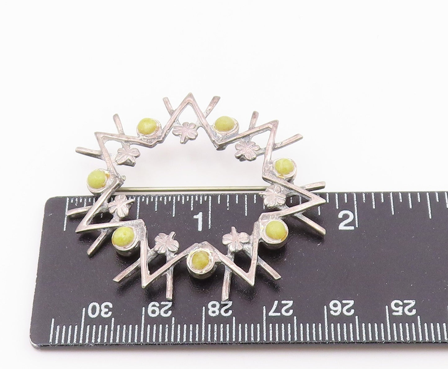 925 Sterling Silver Vintage Petite Yellow Stone Floral Brooch Pin BP6498