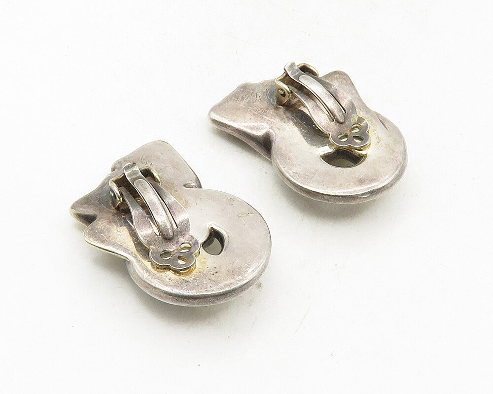 925 Sterling Silver Vintage Shiny Two Tone Ribbon Non Pierce Earrings EG5017