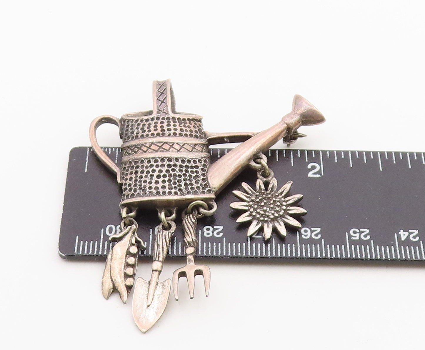925 Sterling Silver Vintage Dark Tone Watering Can Charmed Brooch Pin BP3461