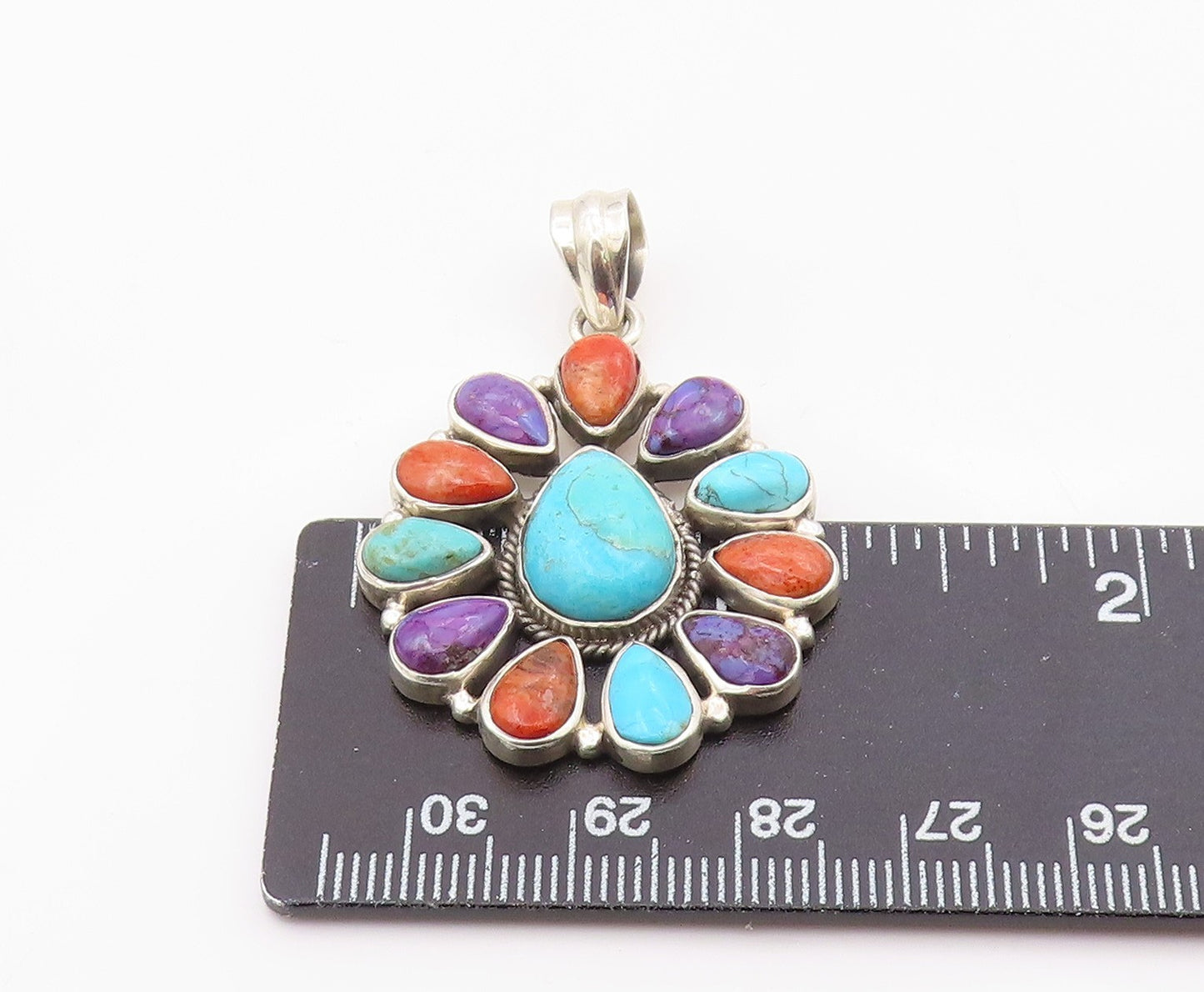 925 Sterling Silver Vintage Pendant Cabochon Gemstone Floral Cluster PT26352