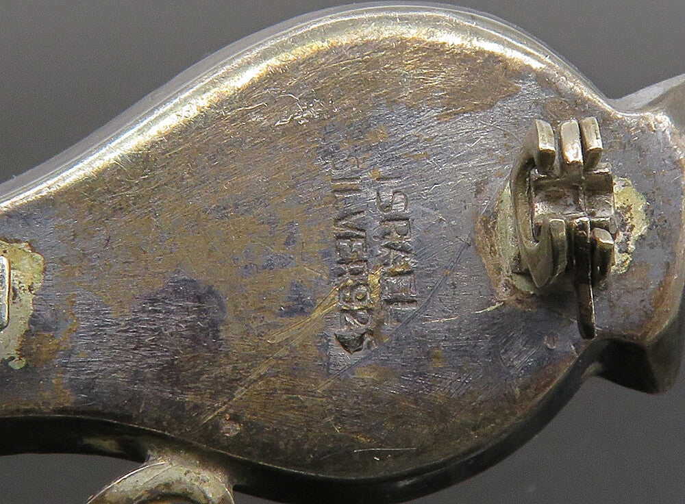 ISRAEL 925 Silver Vintage Mother Of Pearl Mosaic Vase Brooch Pin BP9181