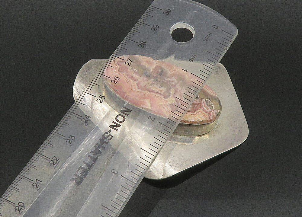DESIGNER 925 Sterling Silver Vintage Large Rhodochrosite Pendant PT19357