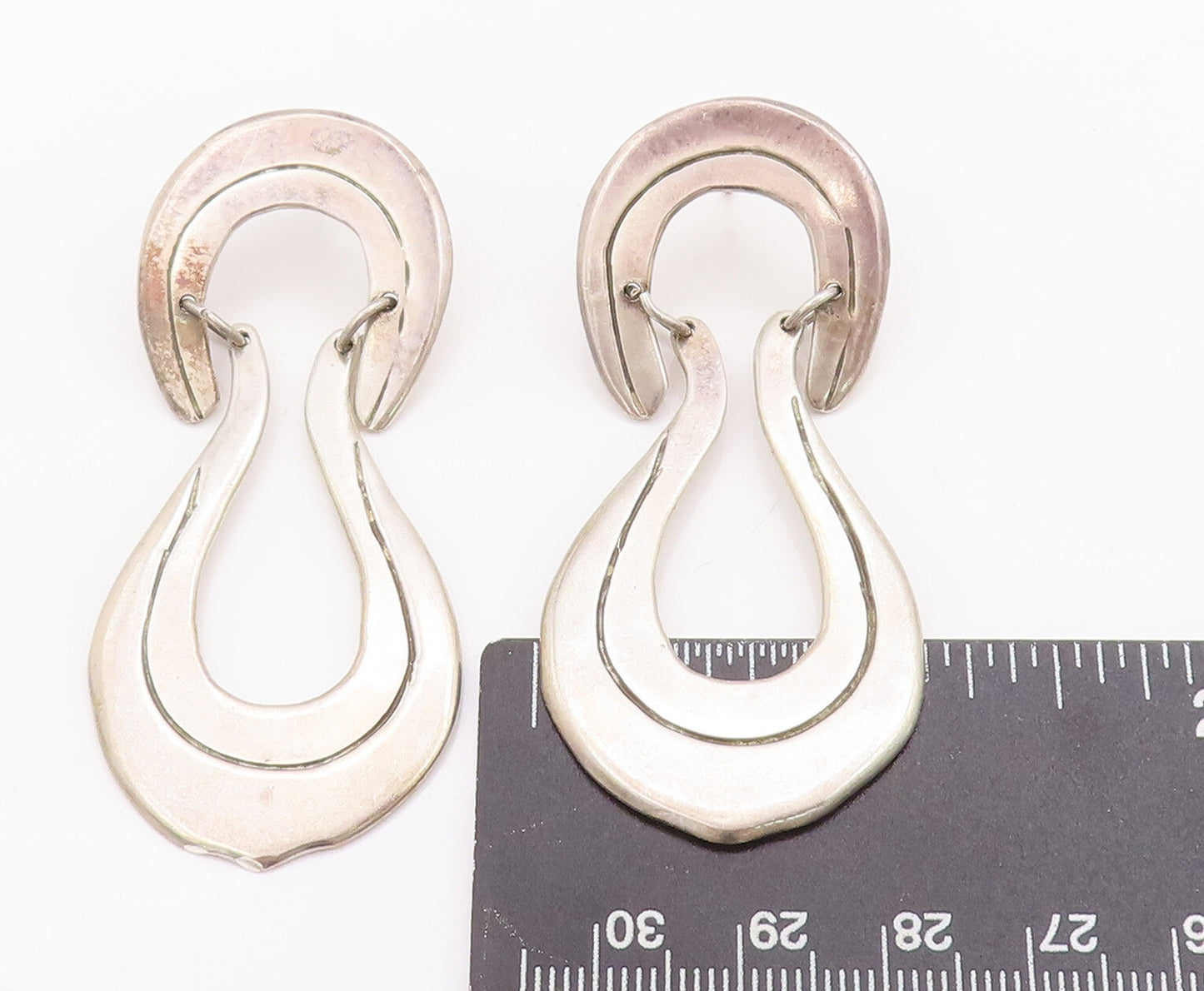 925 Sterling Silver Vintage Earrings MEXICO Swirled Carved Double 'U' EG13030