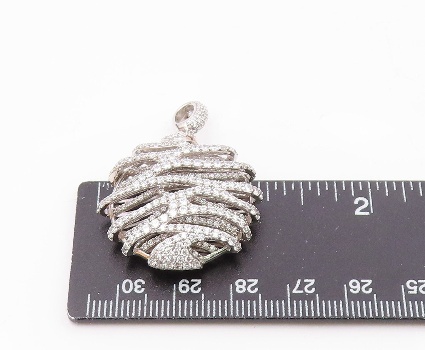 925 Sterling Silver Vintage Sparkly Topaz 3D Zig Zag Pendant PT20384