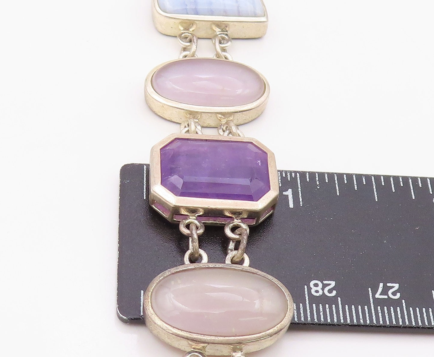 925 Sterling Silver Vintage Bracelet WHITNEY KELLY Multi Gemstone Link BT12115