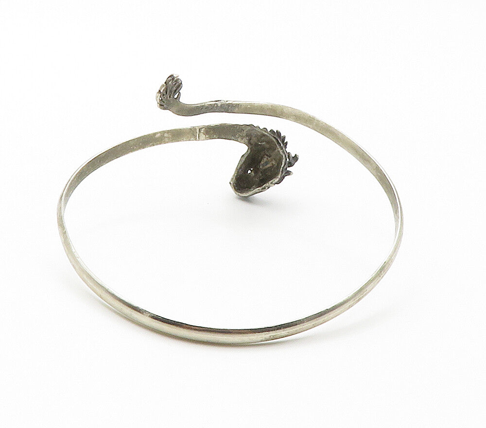 925 Sterling Silver Vintage Modernist Dragon Bypass Cuff Bracelet BT5893