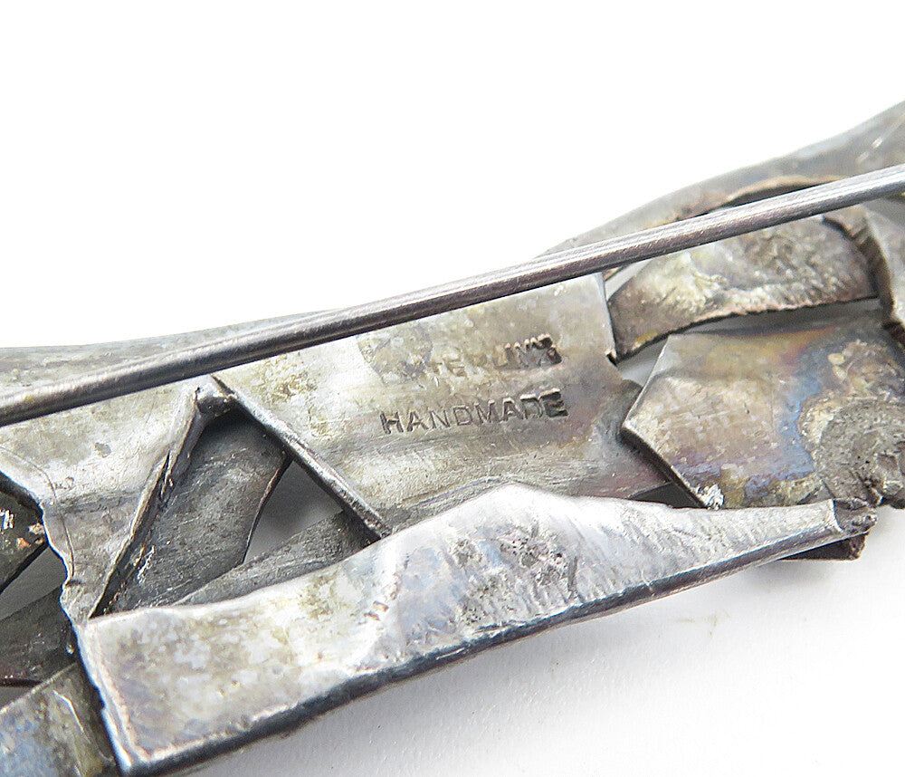 925 Sterling Silver Vintage Handmade Modernist Sculpted Brooch Pin BP3126