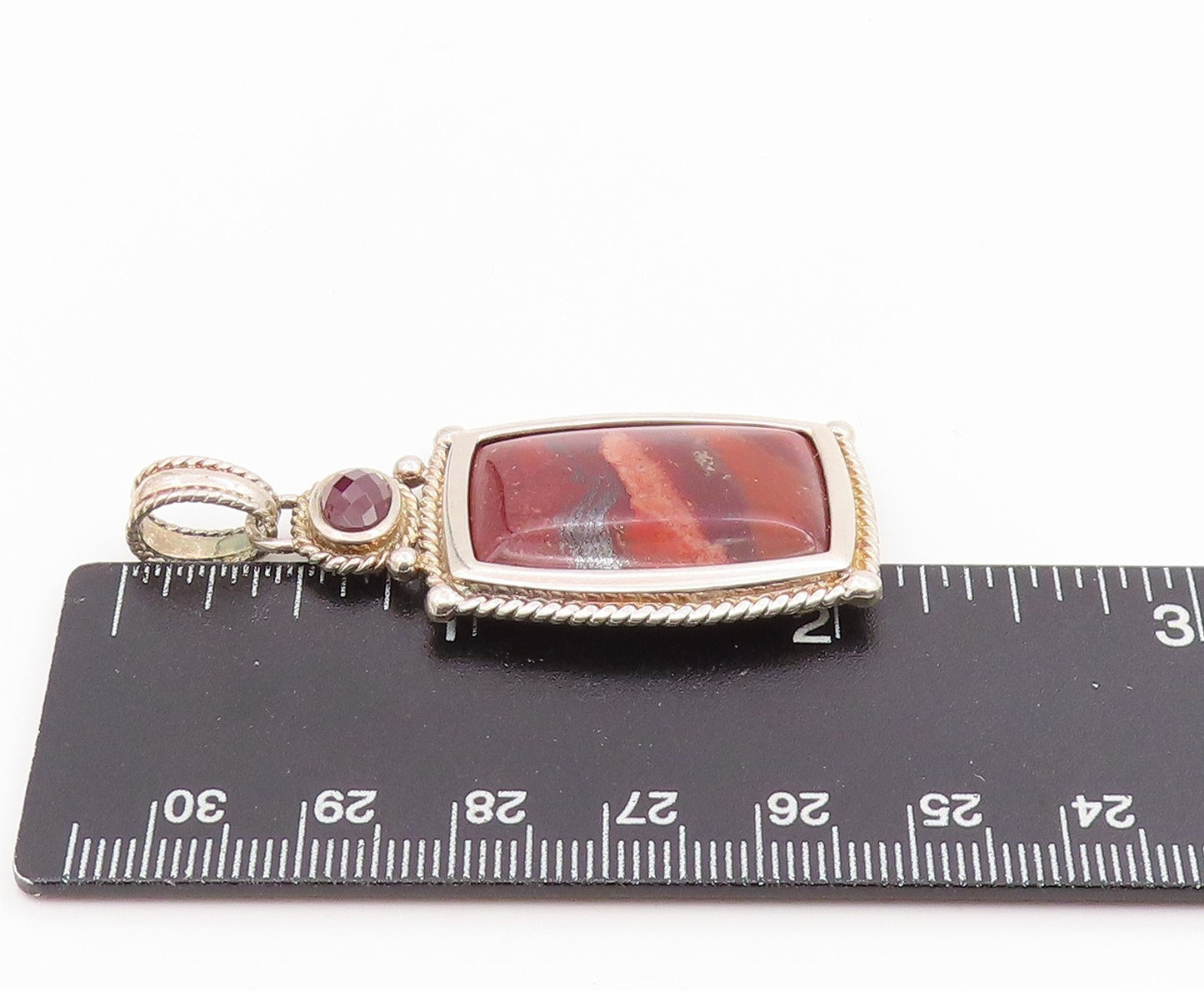 925 Sterling Silver Vintage Pendant WHITNEY KELLY Jasper & Garnet Charm PT25675