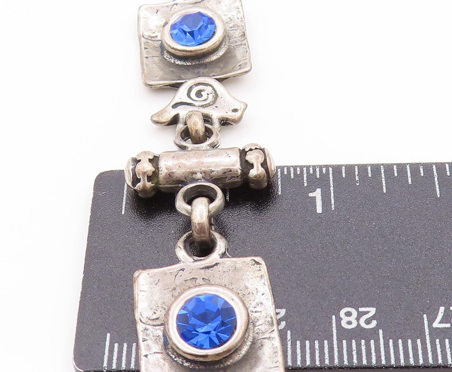 925 Sterling Silver Vintage Bracelet Etched Bird Letter & Blue CZ BT11261