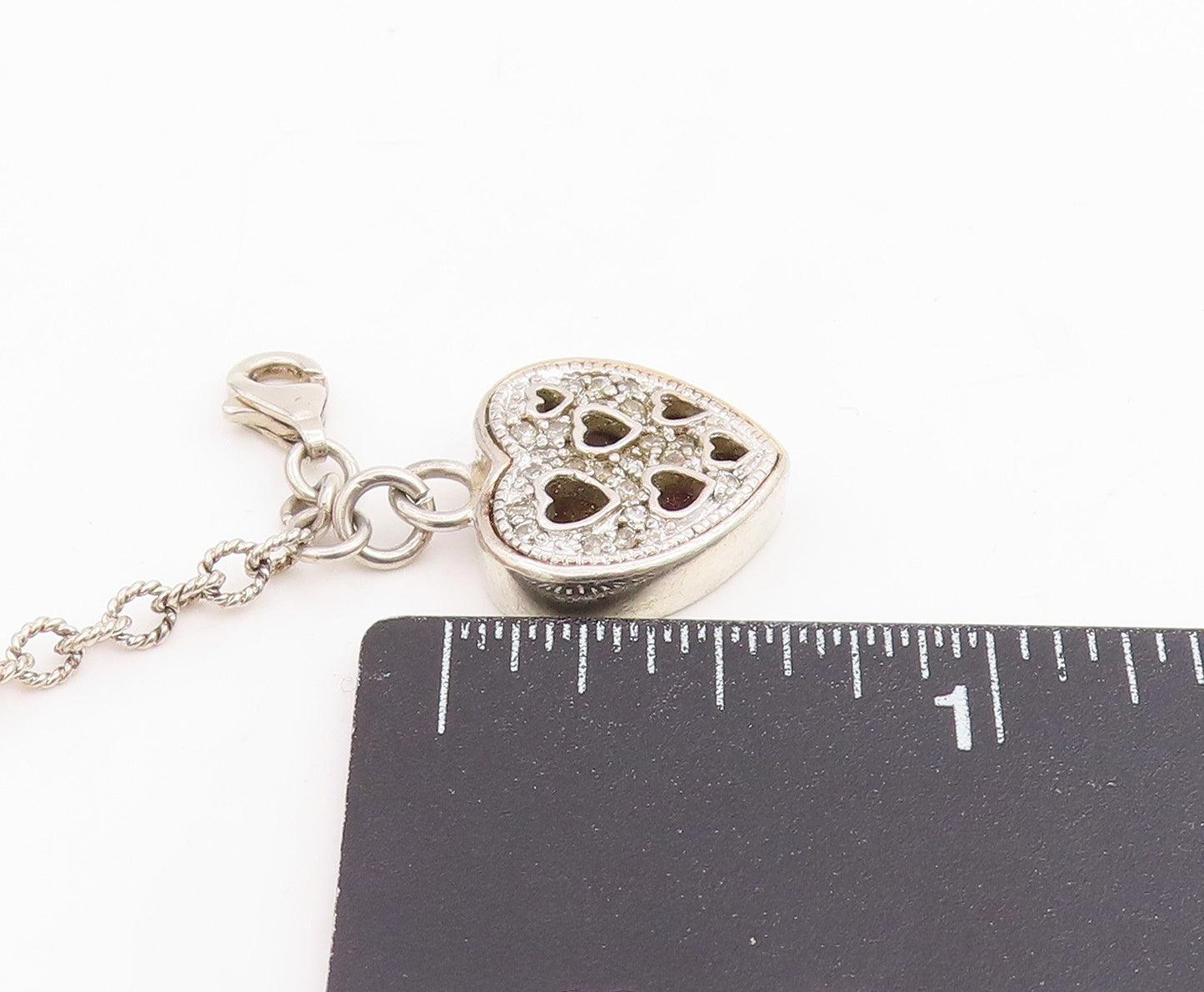 925 Sterling Silver Vintage Bracelet Genuine Diamonds Love Heart Chain BT11854