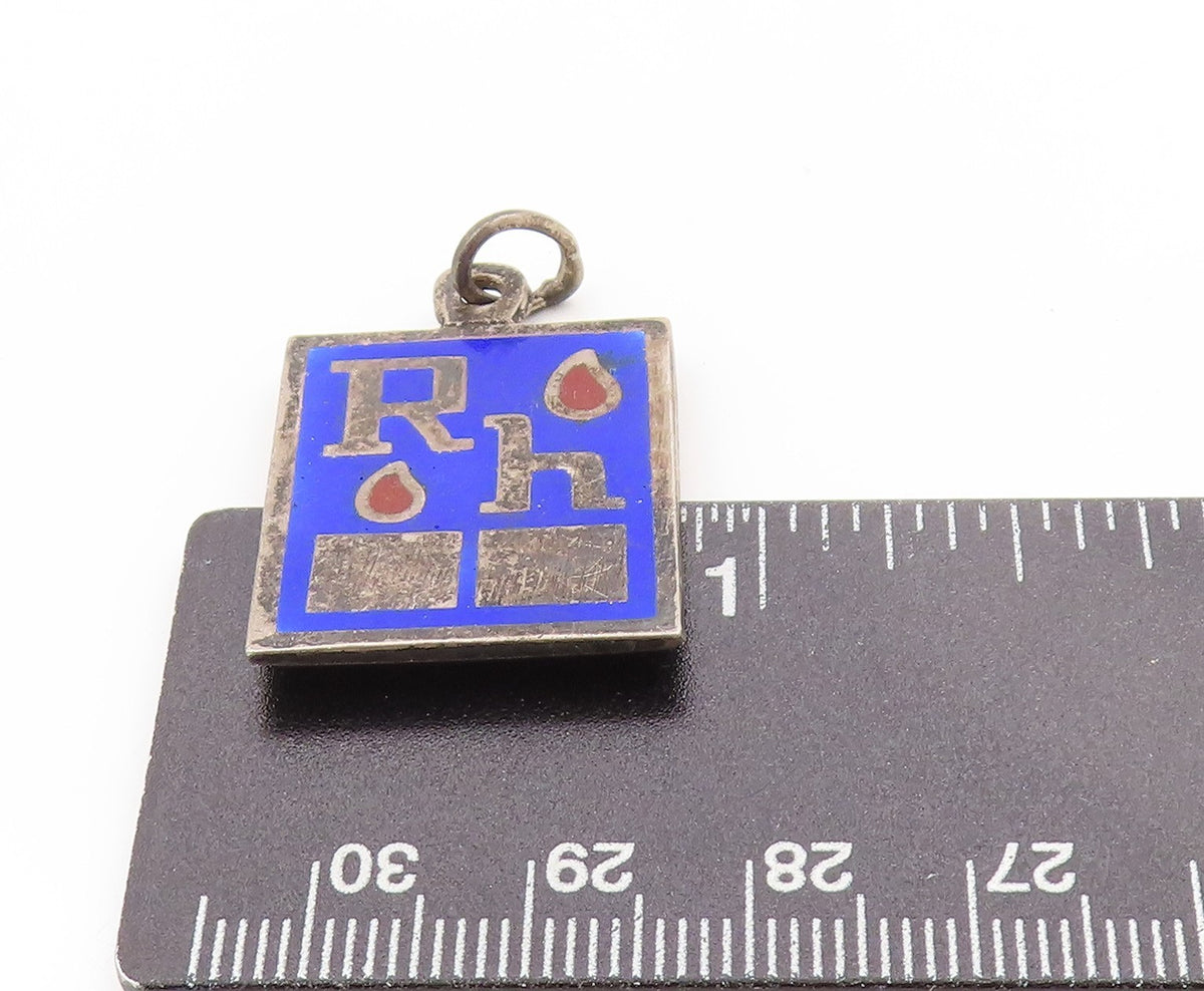 925 Sterling Silver Vintage Pendant Enameled RH Factor Medical ID Tag PT25026