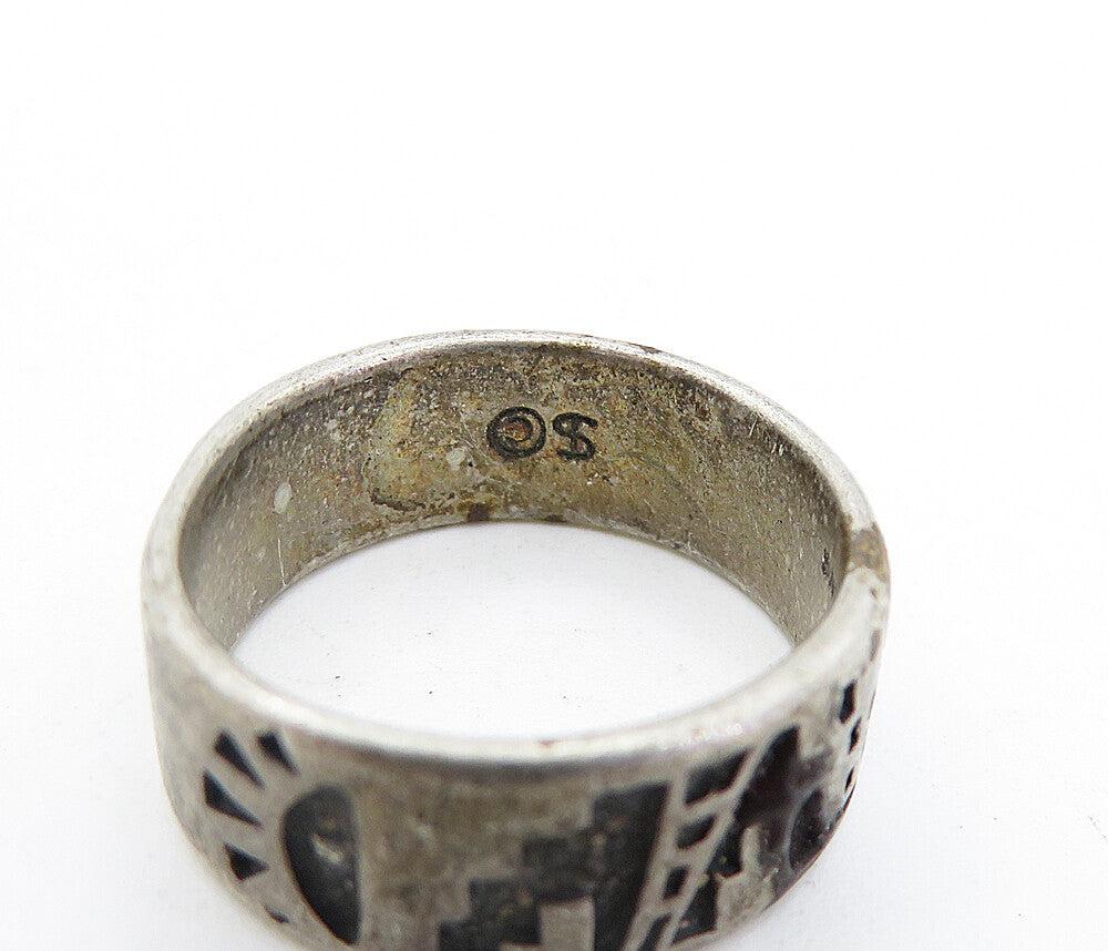 SHUBE 925 Sterling Silver Vintage Oxidized City Scene Band Ring Sz 5.5 RG6807